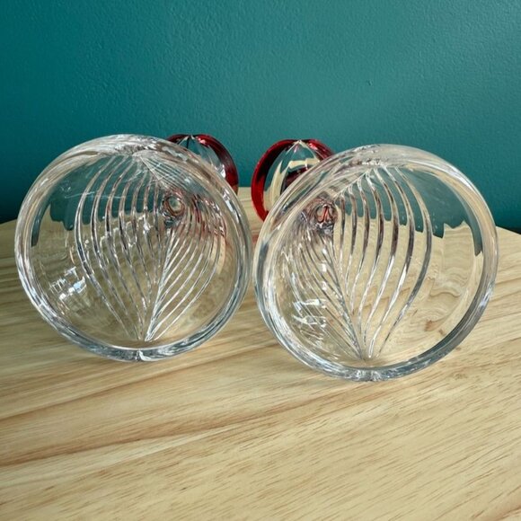 Vintage Anna Hutte Germany Crystal Candle Holders Ruby Accent Art Deco - Picture 6 of 8